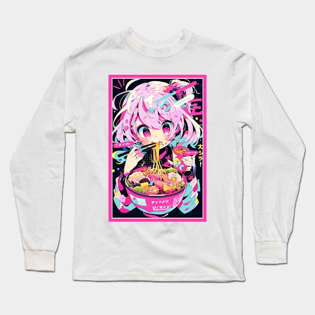 Cute Anime Girl |  Ramen Noodles | Hentaii Chibi Kawaii Design Long Sleeve T-Shirt by AlNoah